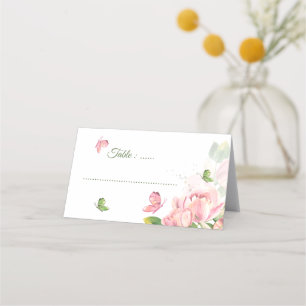 hot pink flowers butterflies wedding place card