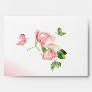 hot pink flowers green leaves wedding envelope