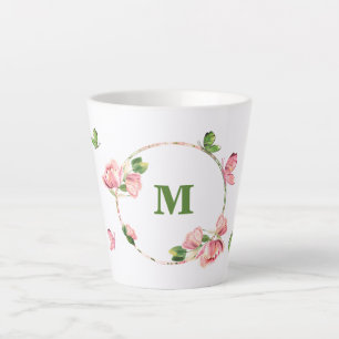hot pink flowers greenery butterflies latte mug