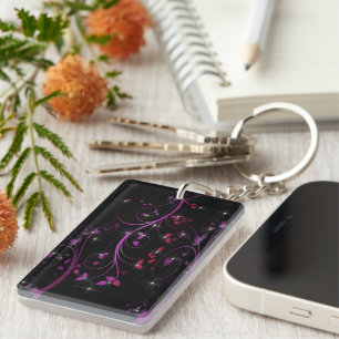 Hot Pink Flowers Key Ring