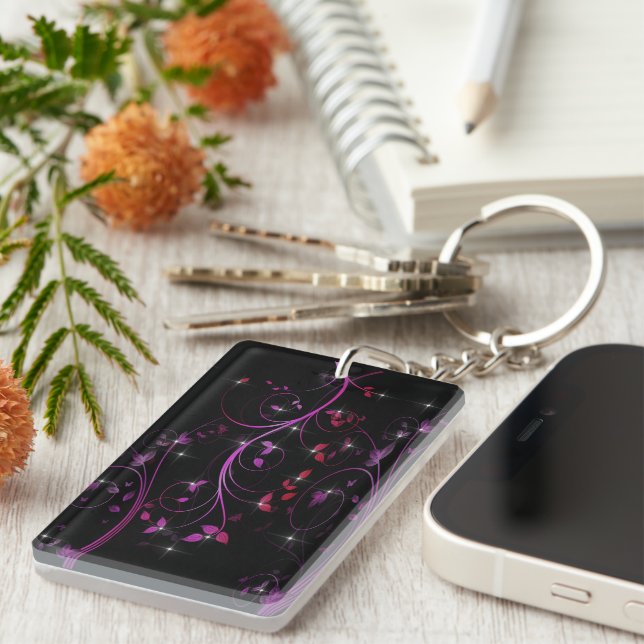 Hot Pink Flowers Key Ring (Front Right)