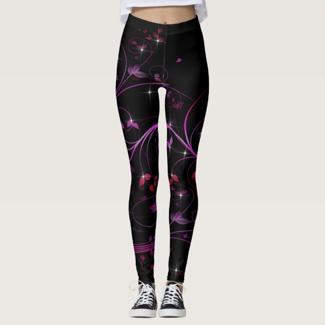 Hot Pink Flowers Leggings (Front)