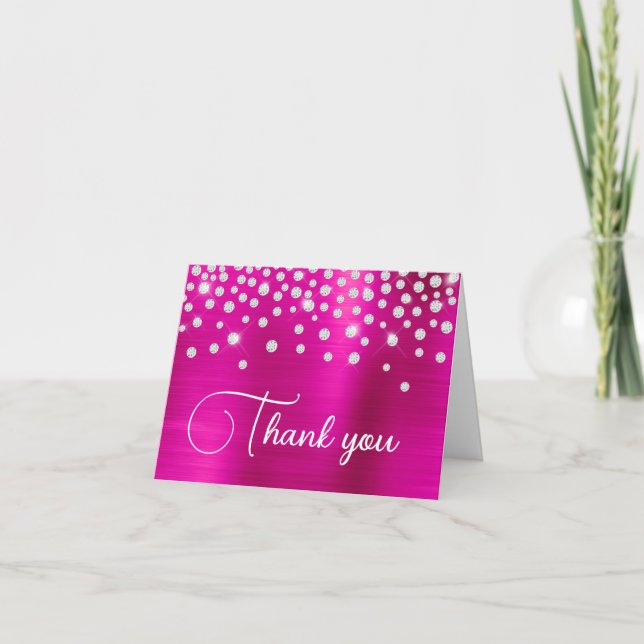 Hot Pink Foil Diamond Confetti 50th Birthday Thank You Card (Front)