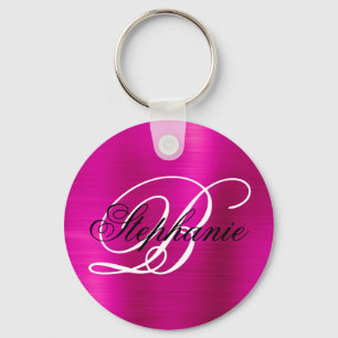 Hot Pink Foil Fancy Monogram Key Ring