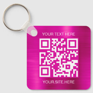 Hot Pink Foil QR Code Key Ring