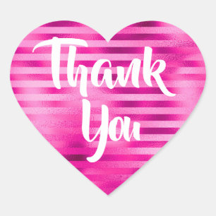 Hot Pink Foil Stripes Thank You Heart Sticker