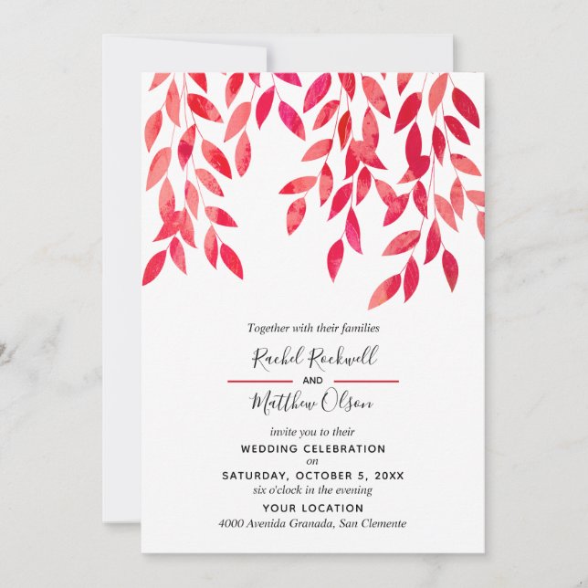 Hot Pink Foliage Vines Wedding Invitations (Front)