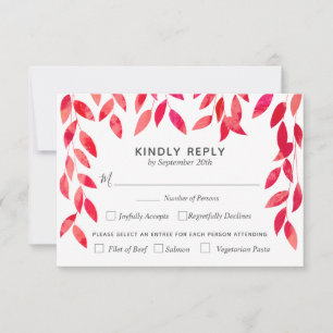 Hot Pink Foliage Wedding RSVP Card