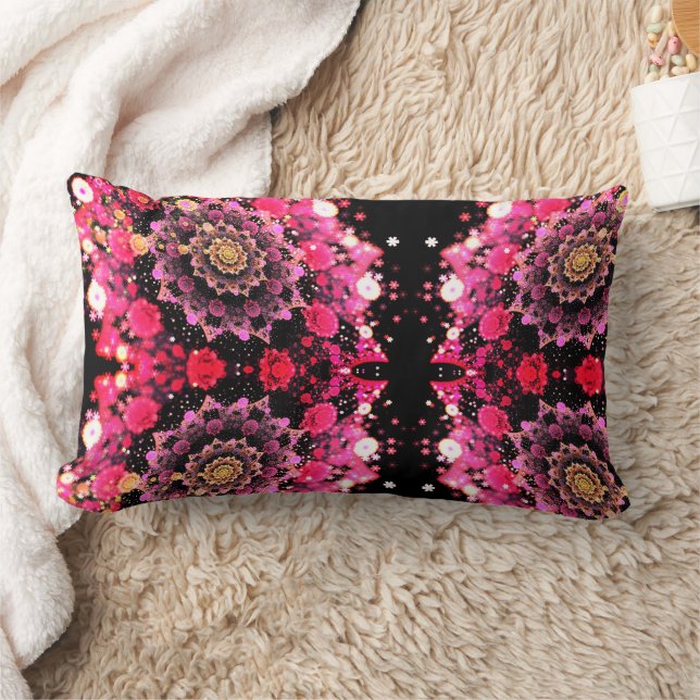 Hot Pink fractal floral Lumbar Cushion (Blanket)