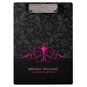 Hot-pink frame & black damask pattern clipboard