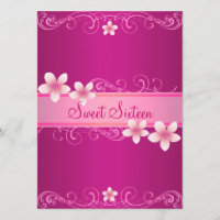 Hot Pink Frangipani Sweet16 Birthday Invitation