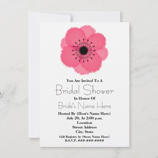 Hot Pink French Anemone Bridal Shower Invitation (Front)