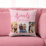 Hot Pink Friends 3 Photo Friendship Collage Cushion<br><div class="desc">Celebrate your friendship with the Friends 3 Photo Friendship Collage Throw Pillow. This personalised pillow features a beautifully arranged collage of three cherished photos, capturing special moments with your friends. Crafted from high-quality materials, it adds a stylish and sentimental touch to any space. Perfect for birthdays, holidays, or special occasions,...</div>