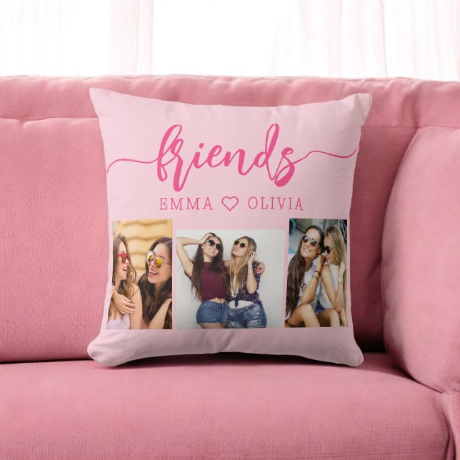 Hot Pink Friends 3 Photo Friendship Collage Cushion (Creator Uploaded)
