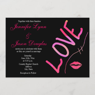 Hot Pink Fuchsia and Black Love Wedding Invitation