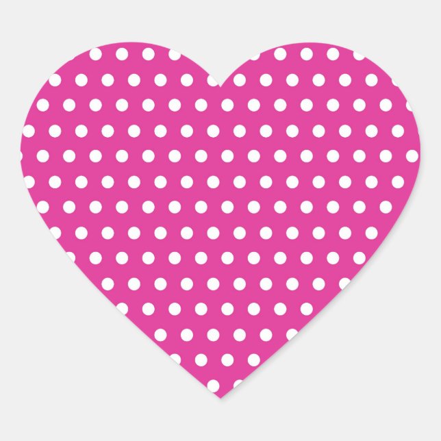 Hot Pink Fuchsia and White Polka Dots Pattern Gift Heart Sticker (Front)