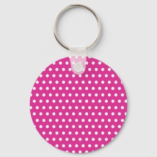 Hot Pink Fuchsia and White Polka Dots Pattern Gift Key Ring