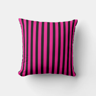 Hot Pink Fuchsia Black Striped  Cushion
