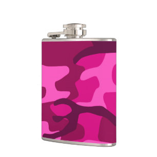 Hot Pink Fuchsia Camo Camouflage Girly Pattern Hip Flask