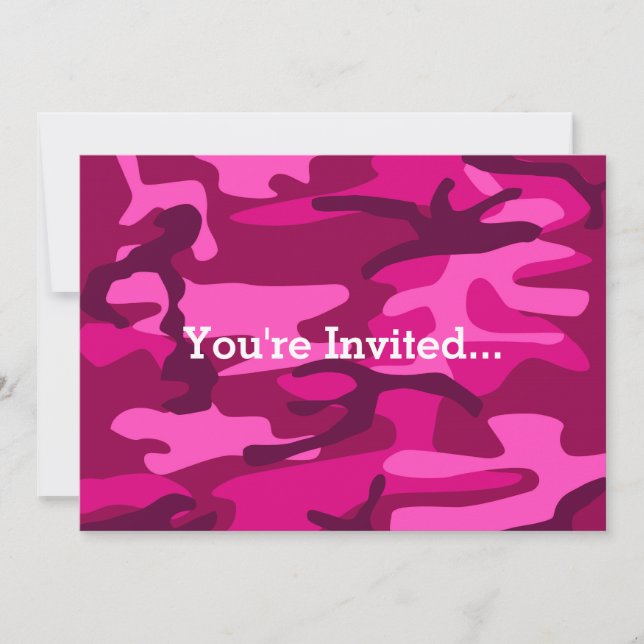 Hot Pink Fuchsia Camo Camouflage Girly Pattern Invitation (Front)