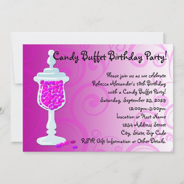 Hot Pink Fuchsia Candy Buffet Invitation (Front)