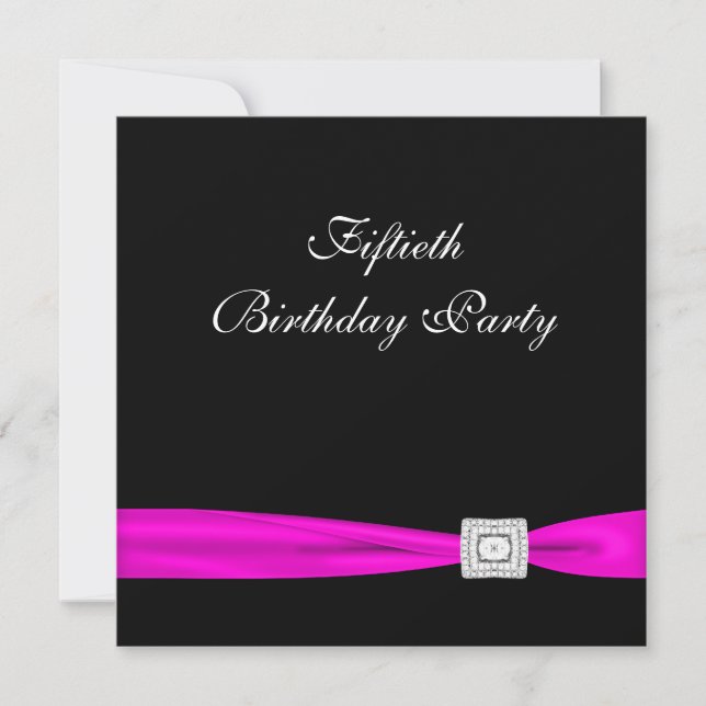Hot Pink Fuchsia Classy 50th Birthday Party Invitation (Front)