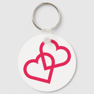 Hot Pink Fuchsia Double Hearts Love Key Ring
