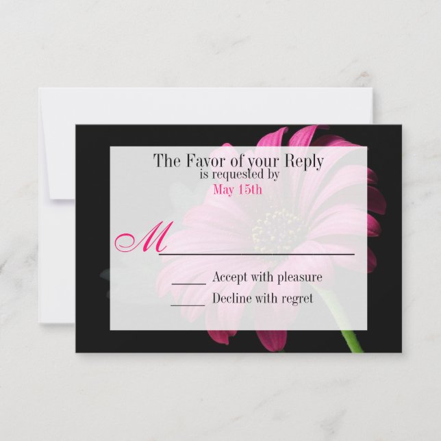 Hot Pink Fuchsia Gerber Daisy Flower Wedding RSVP Card (Front)