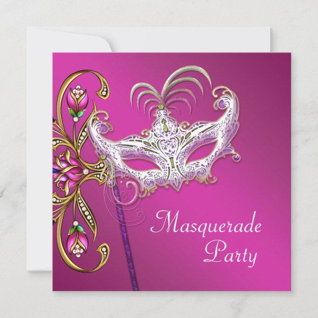 Hot Pink Fuchsia Pink Masquerade Party Invitation (Front)