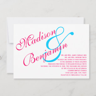 Hot Pink Fuchsia Teal Turquoise Wedding Invitation