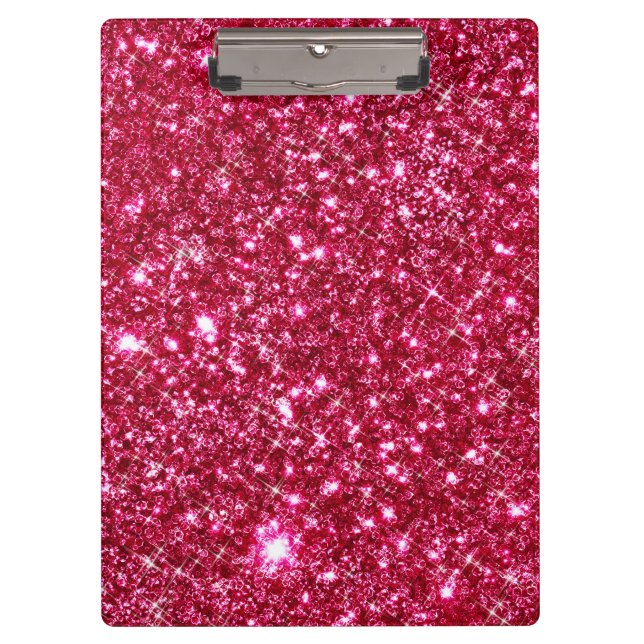 hot pink fuchsia tiny sequin glitter print clipboard (Front)