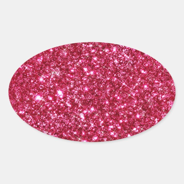 hot pink fuchsia tiny sequin glitter print oval sticker (Front)