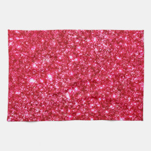 hot pink fuchsia tiny sequin glitter print tea towel