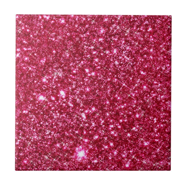 hot pink fuchsia tiny sequin glitter print tile (Front)