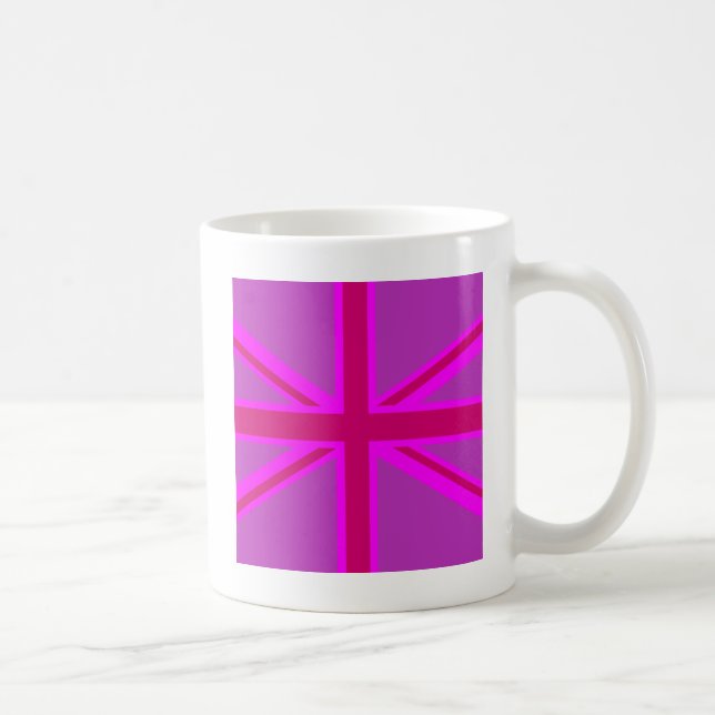 Hot Pink Fuchsia Union Jack Decor Coffee Mug (Right)
