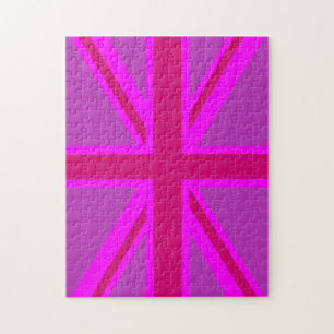 Hot Pink Fuchsia Union Jack Decor Jigsaw Puzzle