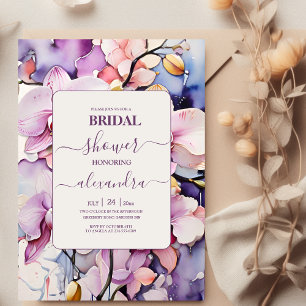 Hot Pink Fuchsia Watercolor Orchids Bridal Invitation