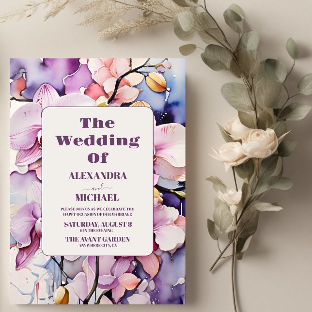 Hot Pink Fuchsia Watercolor Orchids Wedding Invitation (Creator Uploaded)