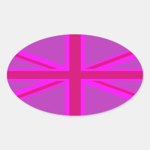 Hot Pink Fushia Union Jack Oval Sticker