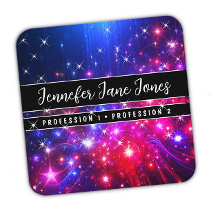 Hot Pink Galaxy Nebula Glitter Rain Sparkle Stars Square Business Card
