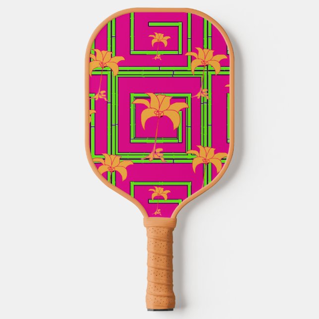 Hot Pink Geo Floral  Pickleball Paddle (Front)