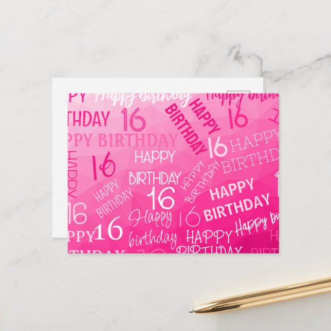 Hot pink Geometric Mesh Pattern birthday any age Postcard (Front/Back In Situ)