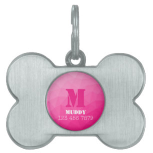 Hot pink geometric mesh pattern custom Monogram Pet ID Tag
