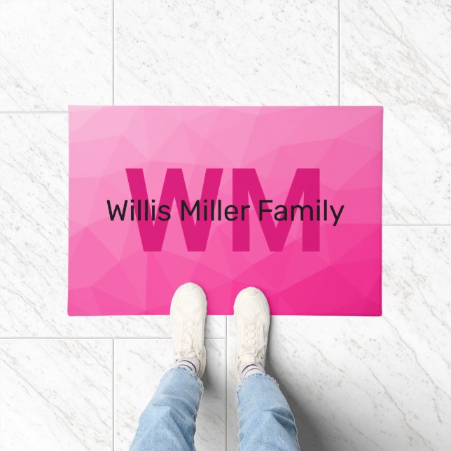 Hot pink geometric mesh pattern Monogram Doormat (Indoor)