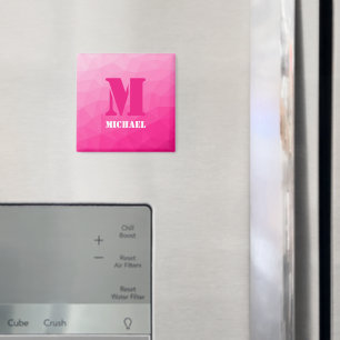 Hot pink geometric mesh pattern Monogram Magnet