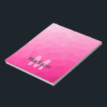 Hot pink geometric mesh pattern Monogram Notepad<br><div class="desc">Monogram Personalise notepad school office stationery with your custom initial and name. Triangle geometric mesh with light dark hot pink ombre gradient.</div>