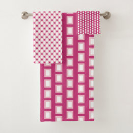 Hot Pink Geometric Pattern Stripes Bath Towel Set