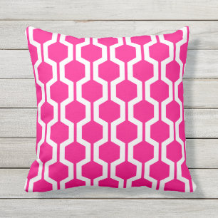 Hot Pink Geometric Trellis Outdoor Pillows