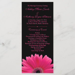 Hot Pink Gerbera Daisy Black Wedding Program