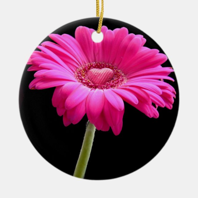 Hot Pink Gerbera Daisy Ceramic Ornament (Front)